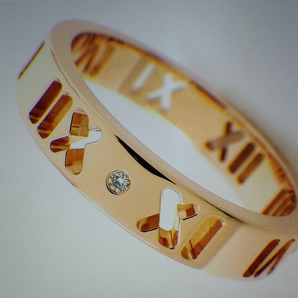 Tiffany€co Ring Atlas Pierced Narrow 4 points Diamond 750 Rose gold size 4 - Picture 1 of 6